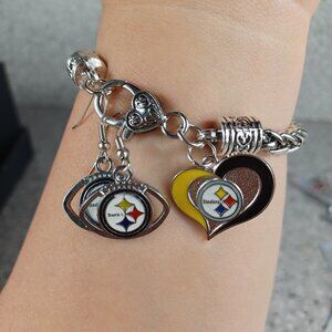 Pittsburgh Steelers NFL Charm Bracelet and Earrings Football Fan Jewelry Set